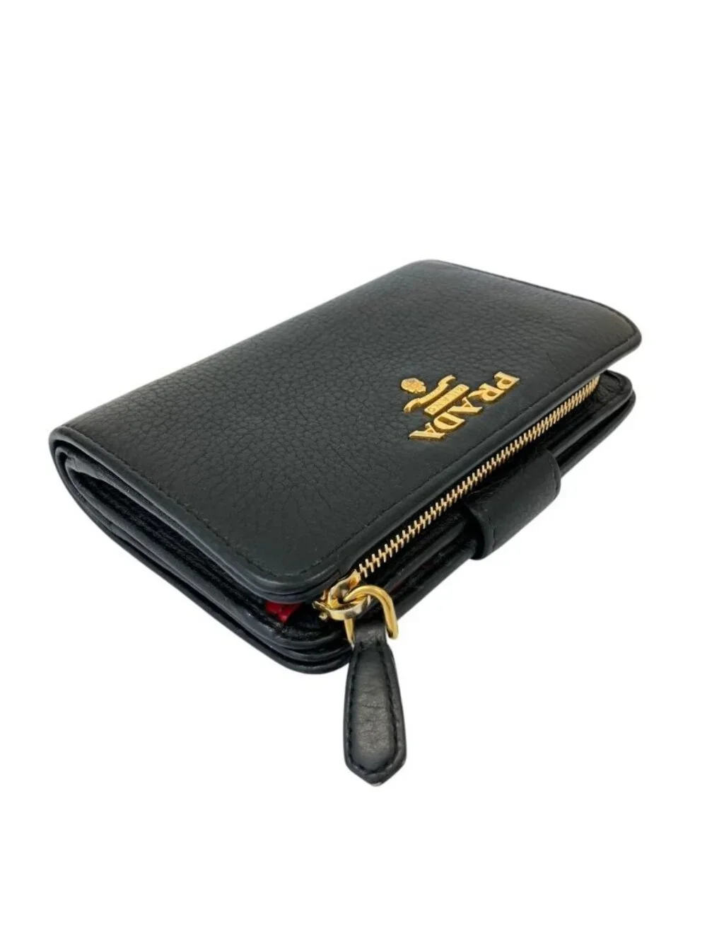 Prada Leather Compact Wallet Bifold Black
